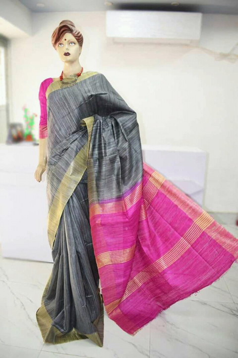 Ghicha tussar with zari border uploaded by SN PURE SILK on 8/15/2022