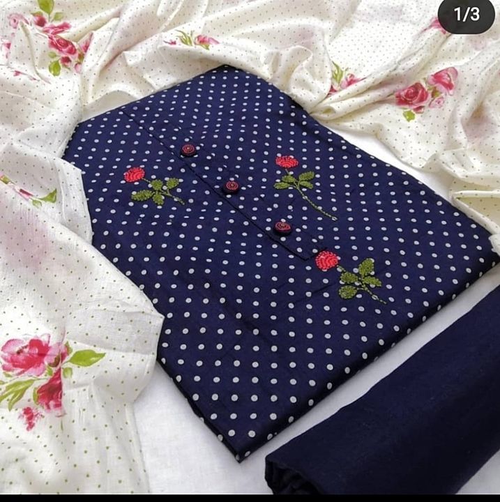 Top soft cotton with nice work
Salwar cotton 2.5mtr
Duptta cotton printed
Ready stock
 uploaded by business on 11/25/2020