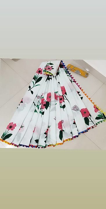 New cotton with Pompom less saree with blouse uploaded by business on 11/25/2020