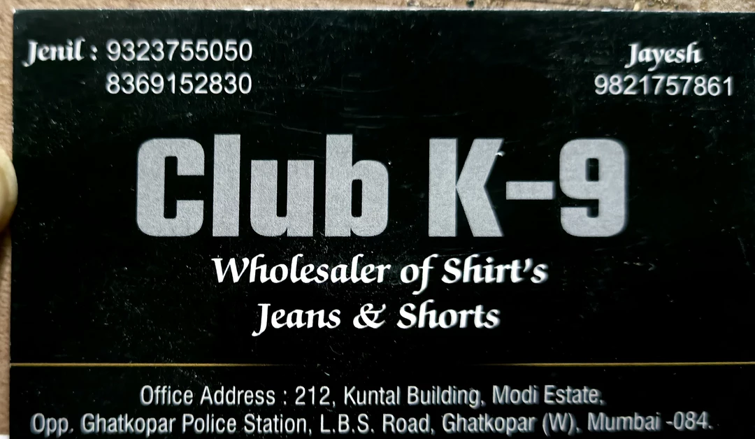 Visiting card store images of Club k9