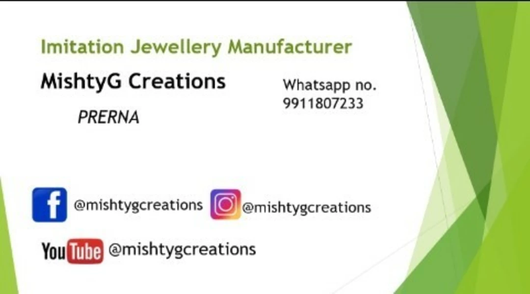 Visiting card store images of MishtyG Creations 