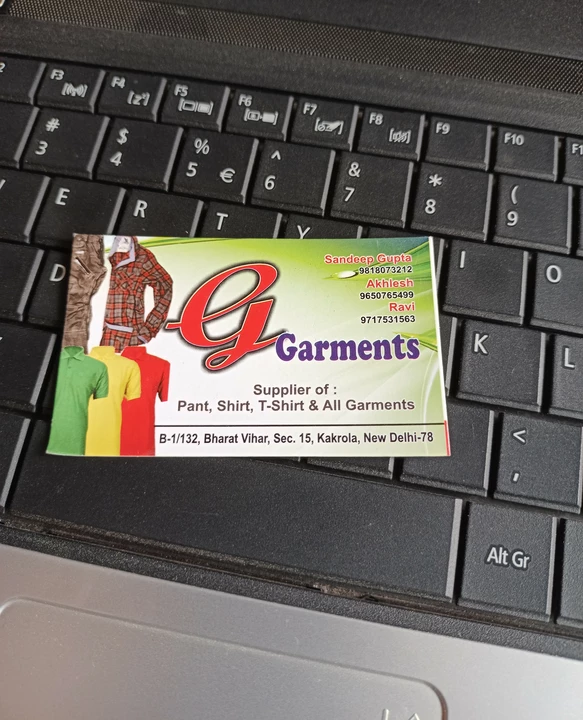 Visiting card store images of G Garments
