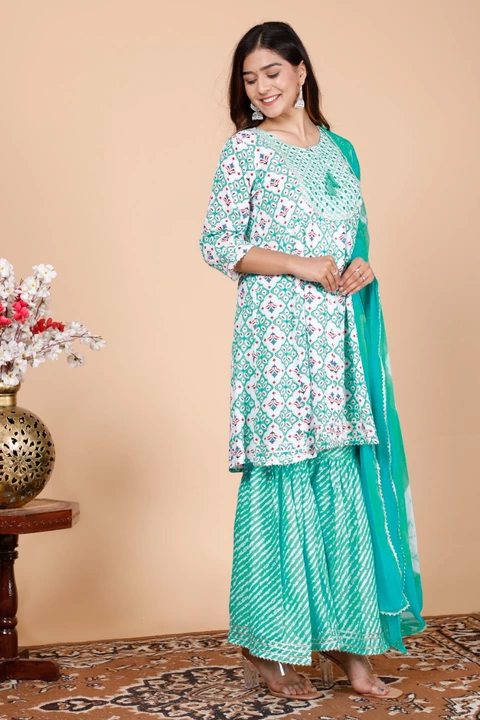 Cotton sharara set with tie and dye beautiful dupatta  uploaded by business on 8/17/2022