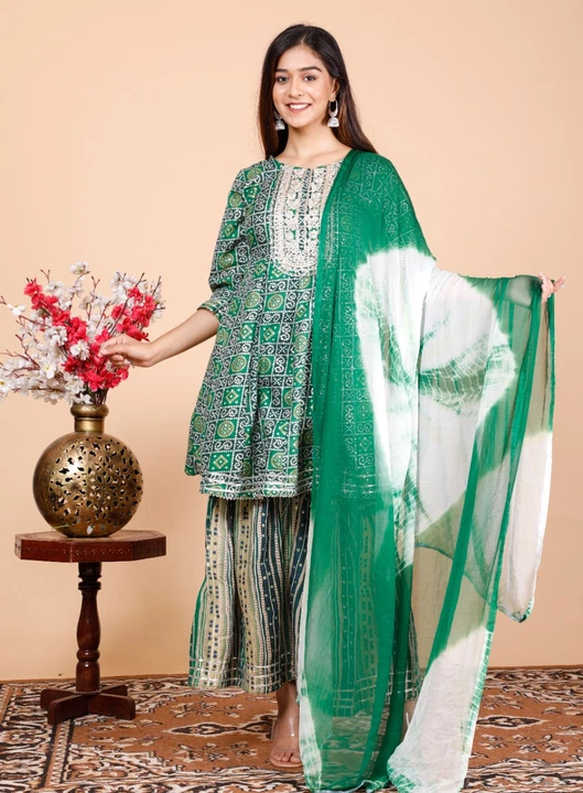 Cotton sharara set with tie and dye beautiful dupatta  uploaded by Ikat jaipur on 8/17/2022