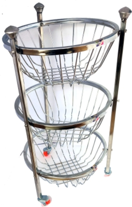Vaishvi High Quality Stainless Steel Thee Tier Fruits & Vegitable Round Trolley | Kitchen Storage |  uploaded by ALLIBABA MART on 8/18/2022