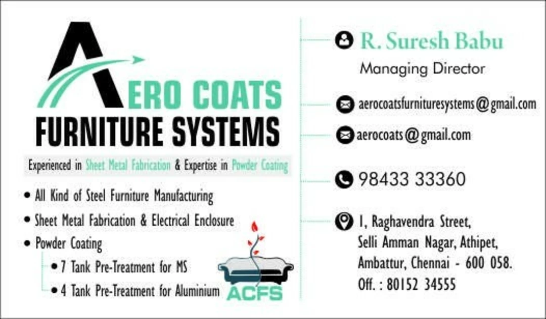 Visiting card store images of Aero coats furniture systems