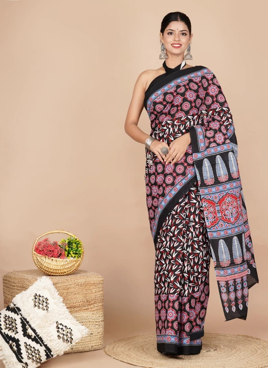 Pure cotton mulmul sarees with blouse piece uploaded by BAGRU jaipur printed  on 8/19/2022