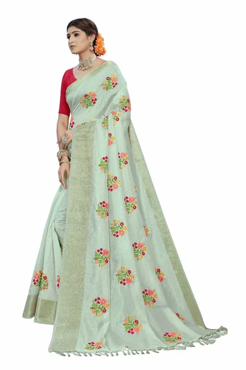 Product image with price: Rs. 580, ID: pure-silk-lilen-embroidery-work-saree-b3e0f8ca