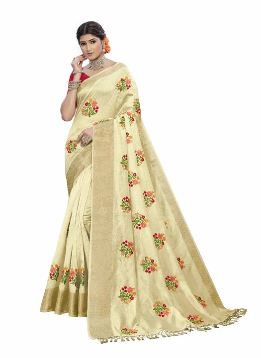 Pure silk lilen embroidery work saree uploaded by business on 8/19/2022