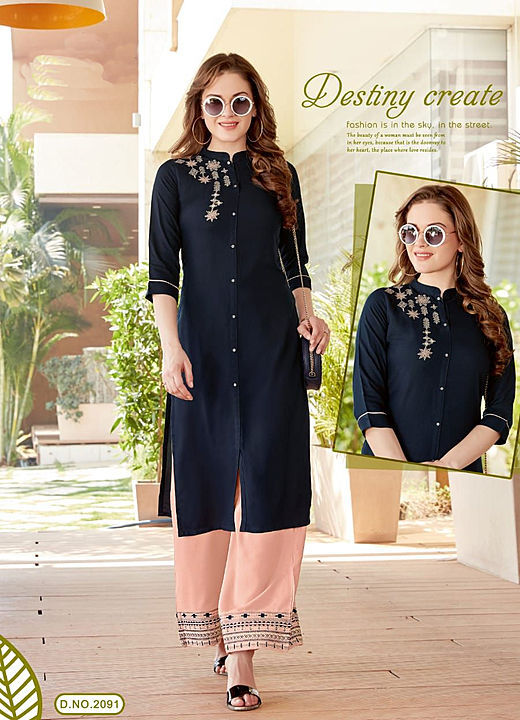 Post image Catalogue: Mira

Design : 8

Top  : 14 KG  Rayon

Work : Embroidery

Plazzo : 14 KG Rayon with  Embroidery

Size : L, XL, XXL

Rate : *550/- + $*

Ask me rate for wholesale

Ready to Ship
