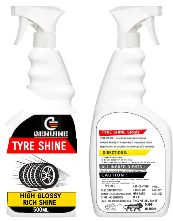 Tyre shine spray uploaded by Virgo Chem Industries on 8/19/2022