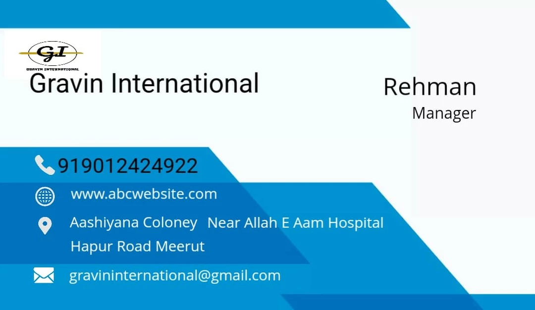 Visiting card store images of Gravin International