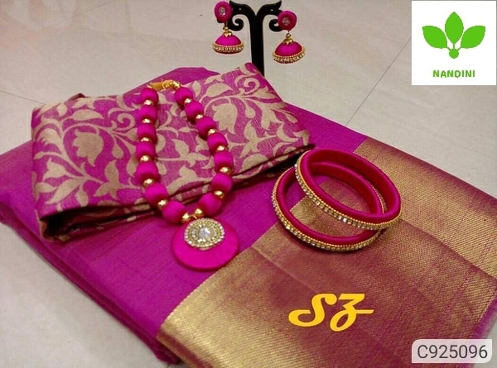 Solid range Tussar silk with matching jewellery set  uploaded by business on 6/23/2020