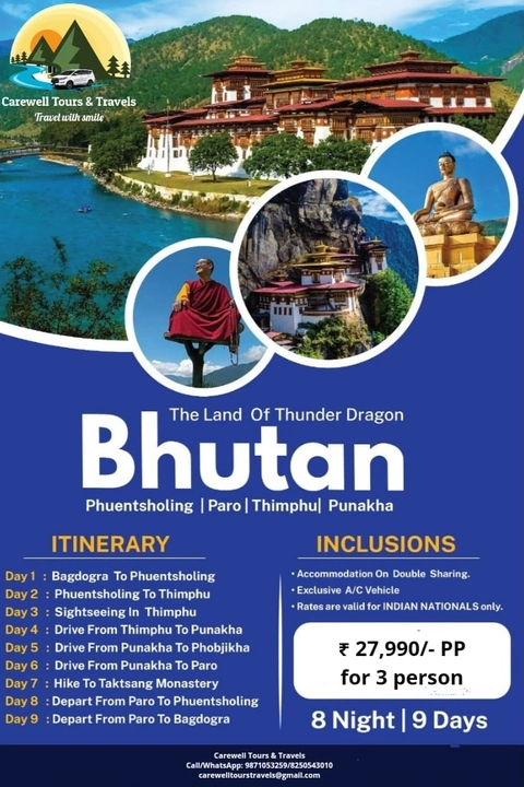 8N/9D Bhutan Tour uploaded by Carewell Tours & Travels on 8/20/2022