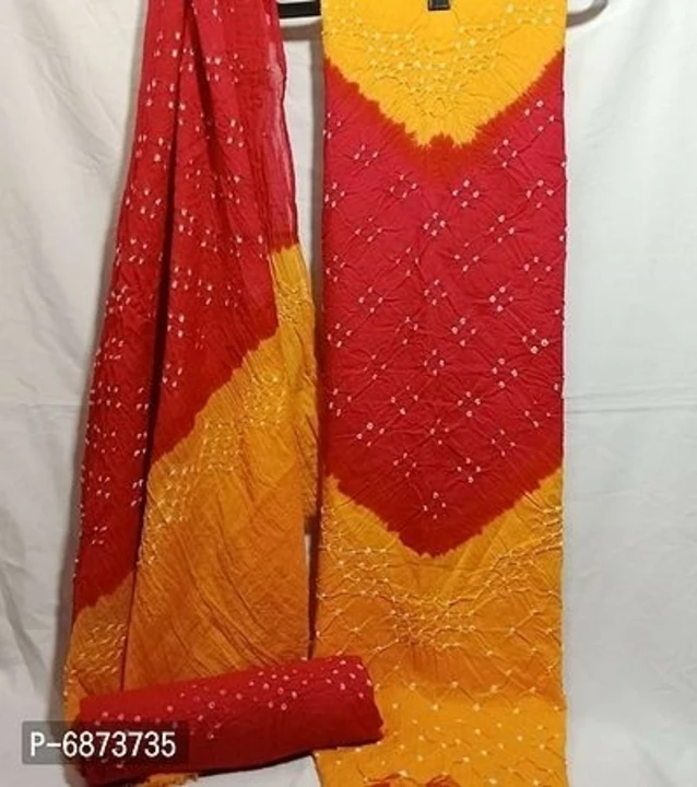 Post image Fancy Womens Cotton Bandhani Dress Material with Dupatta* Bandhani Top Length*: 2.5 (in metres) Bottom Length*: 2.35 (in metres) Dupatta Length*: 2.25 (in Price only 620 rs