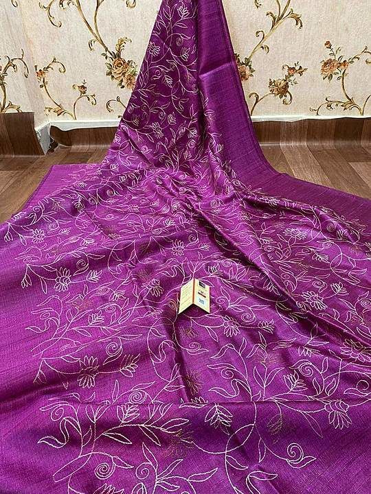 Tussar munga embroiedry silk saree uploaded by business on 11/28/2020