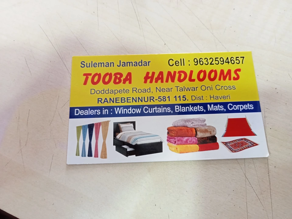 Visiting card store images of Tooba handlooms