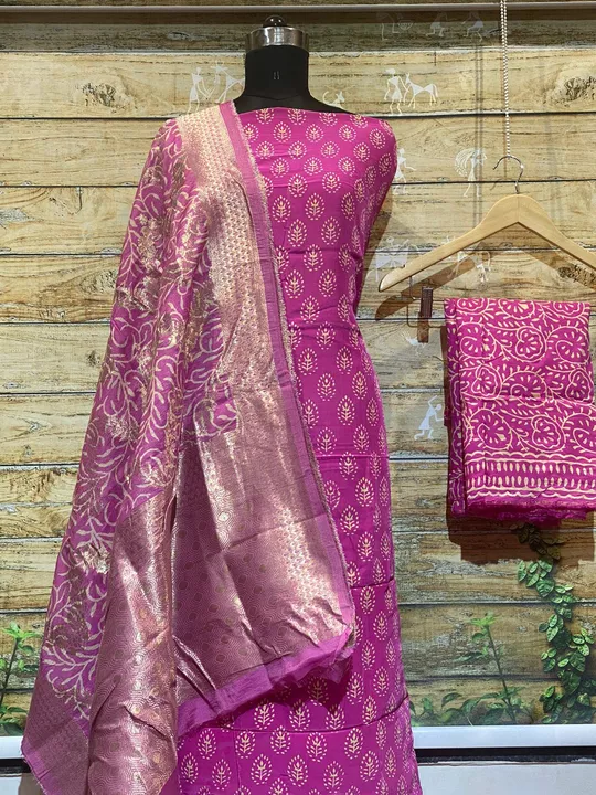 Upada soft silk dabu print full dress material with shiffon Dupatta uploaded by The Artisan Krisha on 8/21/2022