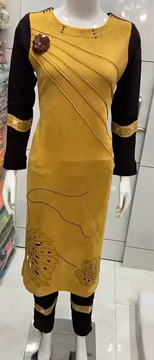 Suede Kurti with elegant work and trousers set in sizes 40 42 44. uploaded by business on 11/28/2020