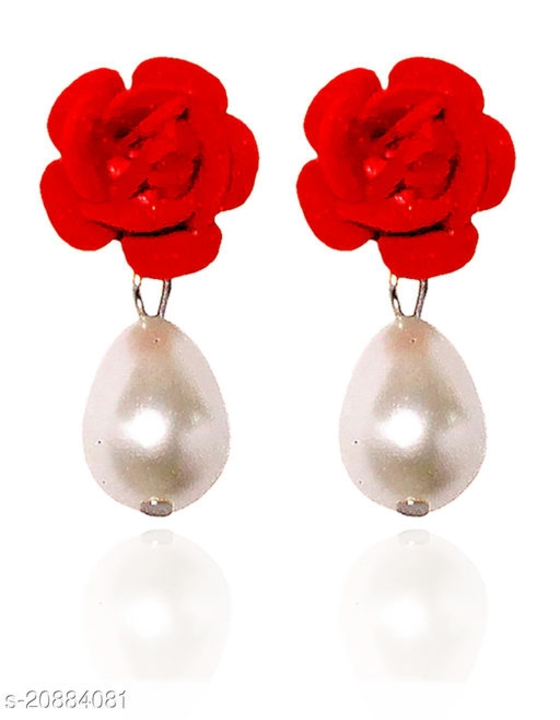 Stylish Valentine Collection Red Velvet Rose with White Pearl Drop Earring uploaded by Retailer on 8/22/2022