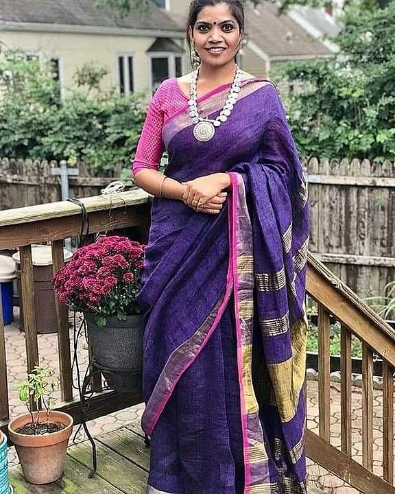 Sale  pure linen Saree with silver border in awesome colour with 100 count thred
Assured Quality uploaded by business on 11/29/2020