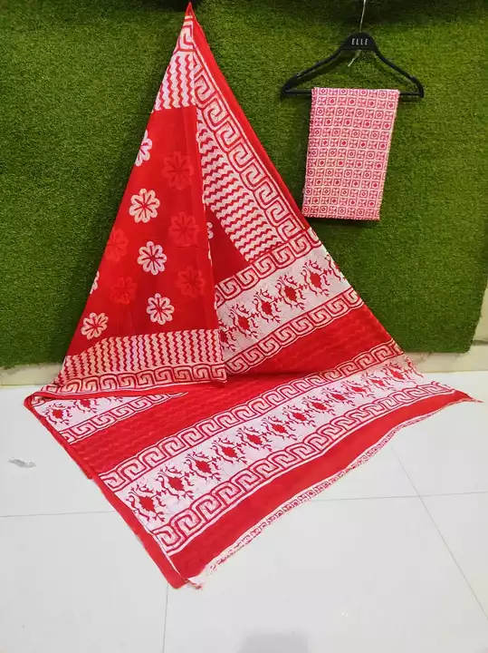 Post image 🍁🍁New arrival 🍁🍁*Beautiful HandBlock Printed Cotton Mulmul saree with same blouse blouse*👉🏻Full Length 6.5 mtr 👉🏻Saree Length 5.5 mtr👉🏻Blouse length 0.80tr 
🤩Fabric quality pure 92*80 super