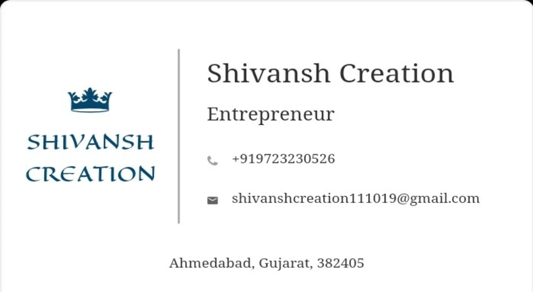 Visiting card store images of Shivansh Creations