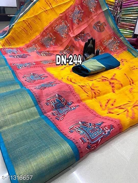 *Charvi Drishya Sarees*
Saree Fabric: Linen
Blouse: Running Blouse
Blouse Fabric: Linen
Pattern: Pri uploaded by Cck_boutique on 11/29/2020