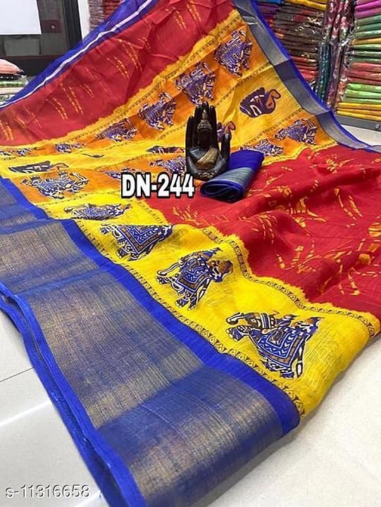 *Charvi Drishya Sarees*
Saree Fabric: Linen
Blouse: Running Blouse
Blouse Fabric: Linen
Pattern: Pri uploaded by Cck_boutique on 11/29/2020