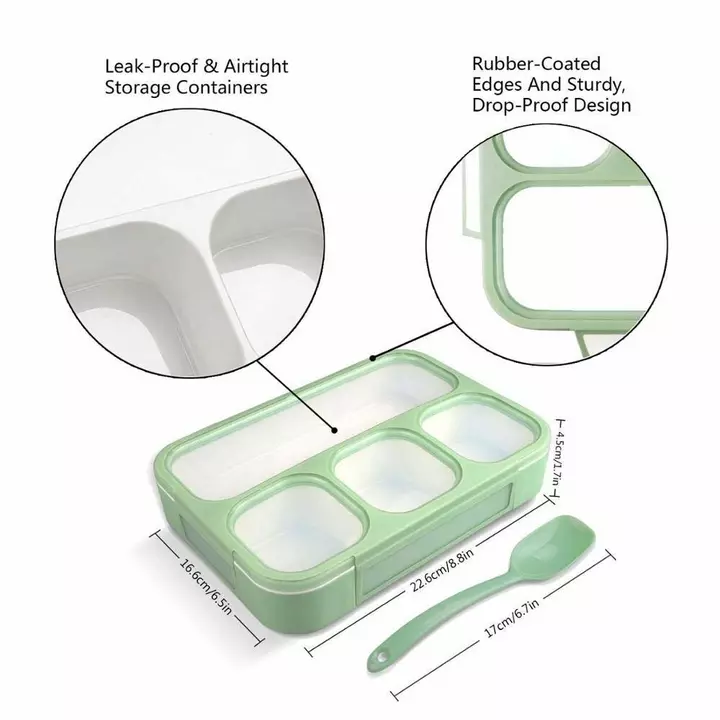 tex-ro 4 Compartment Lunch Box Reusable Microwave Freezer Safe Food Containers with Spoon for Adults uploaded by tradexindia on 8/23/2022
