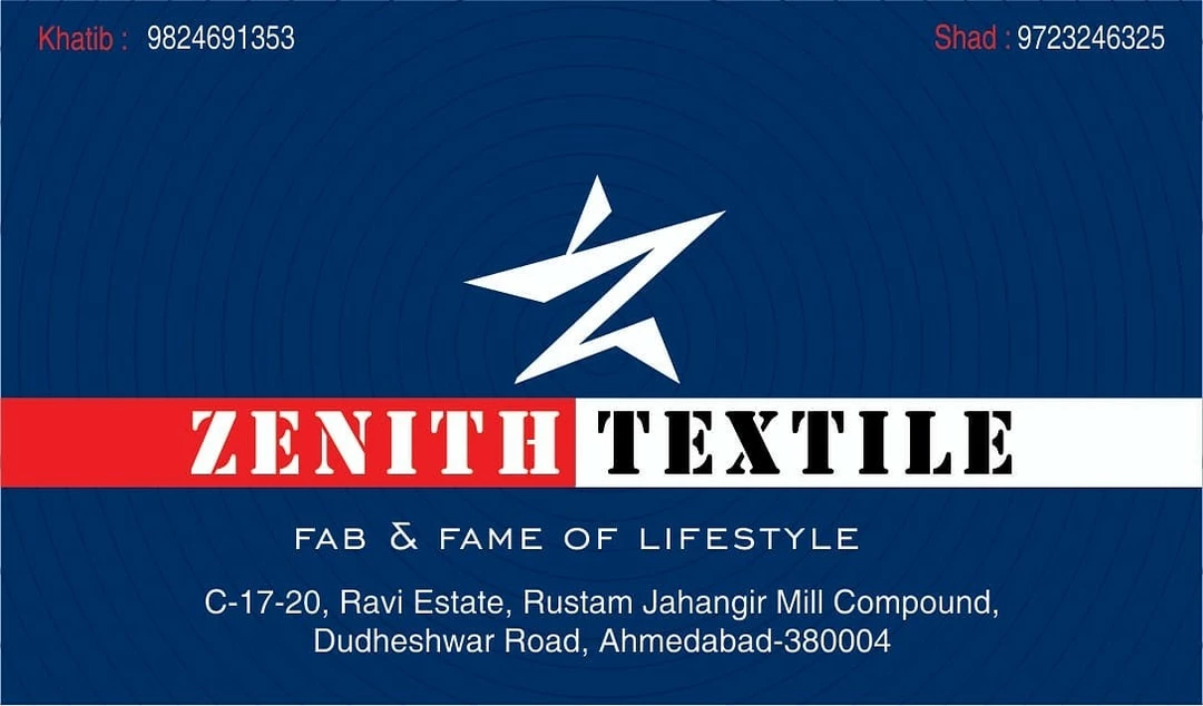Visiting card store images of Zenith Textiles