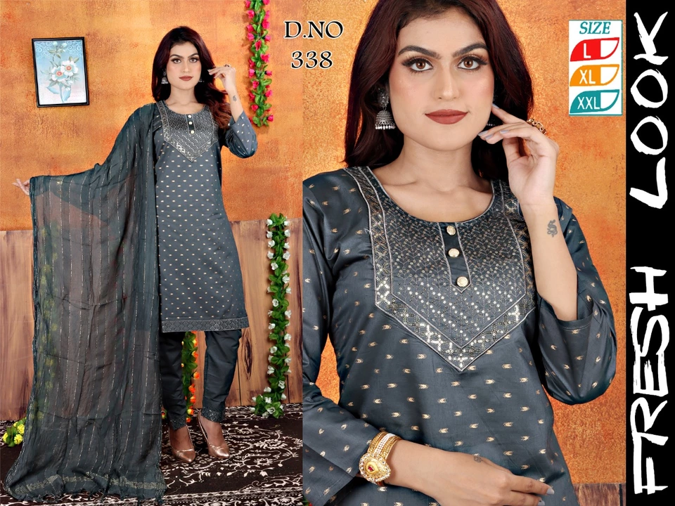 Chanderi kurti pent with duppta set  uploaded by SS CREATION  on 8/24/2022