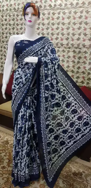 Post image New arrival hand block printed cotton mulmul      saree with blouse
