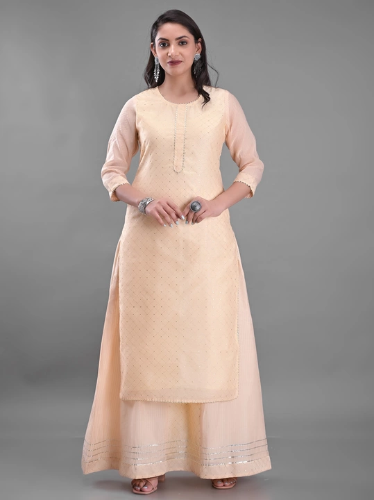Beige Chanderi kurta Skirt Set uploaded by business on 8/25/2022