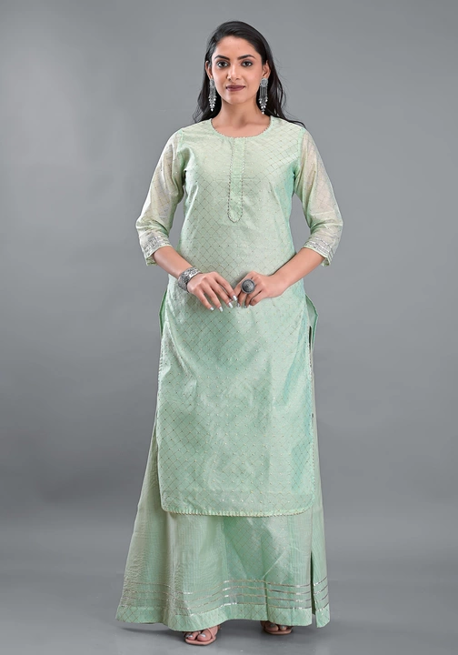 Green Chanderi kurta Skirt Set uploaded by business on 8/25/2022