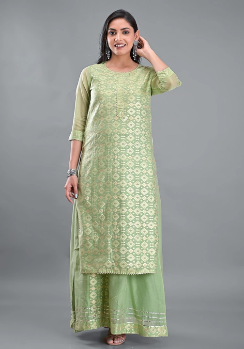 Green Chanderi Brocade kurta with Skirt uploaded by business on 8/26/2022