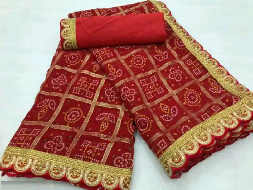 BANDHNI PETERN SARRE WITH EMBROIDERY LACE  uploaded by Kashtabhajan Enterprises on 8/26/2022