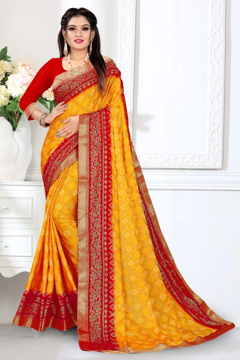 Bandhni petern two color contrast saree and lace border  uploaded by business on 8/26/2022