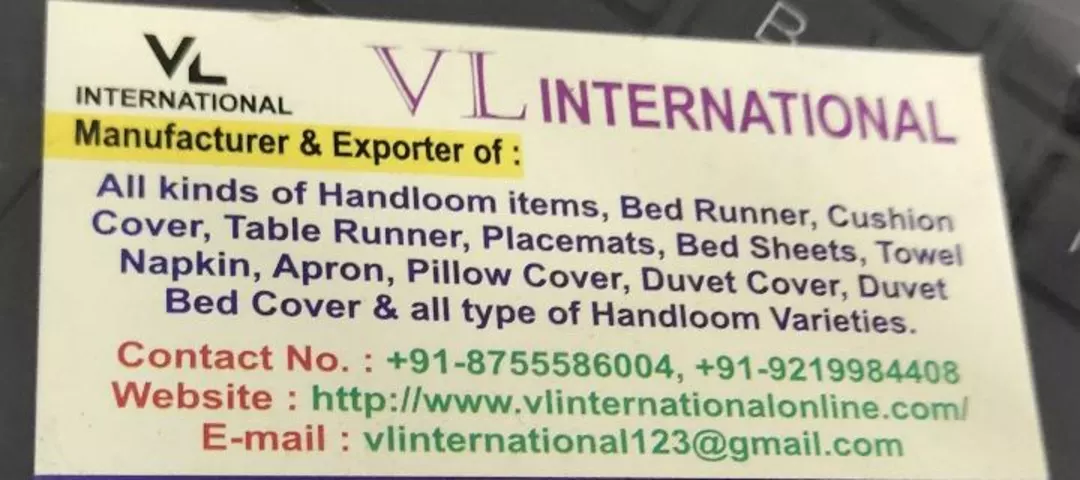Visiting card store images of VL International