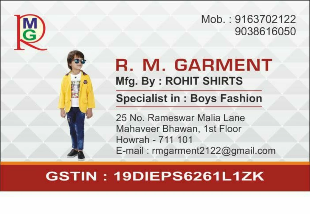 Visiting card store images of R.m.garment Rohit shirts Kolkata