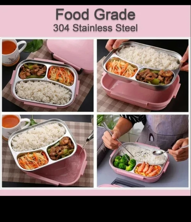 LUNCH BOX FOR KIDS AND ADULTS, STAINLESS STEEL LUNCH BOX WITH 3 COMPARTMENTS. uploaded by H&K INTERNATIONAL on 8/27/2022