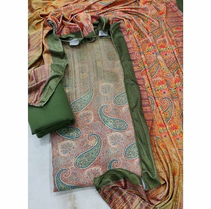 Pure pashmina Self weaved , digital printed shirt
Spun plain bottom
Velvet digital printed stole. uploaded by business on 12/3/2020