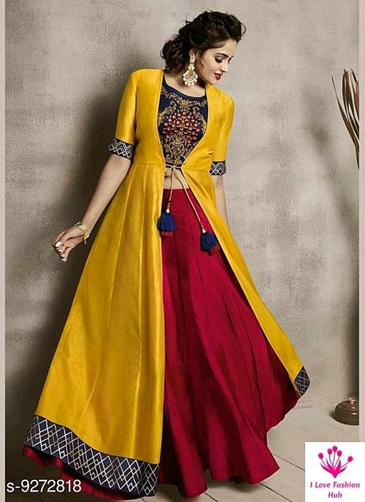 Classic crop top kurti with skirt and shrug jacket uploaded by business on 12/3/2020