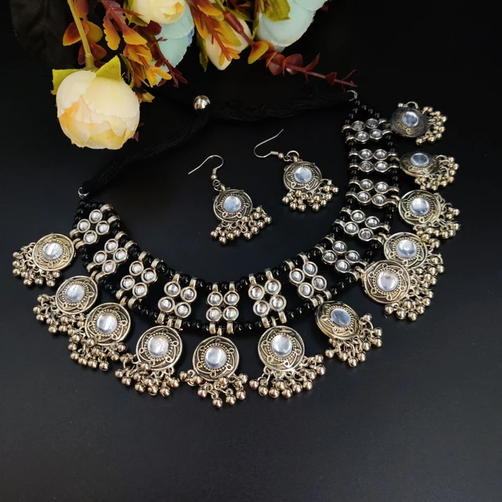 Oxidised stone choker necklace set  uploaded by Morn International on 8/28/2022