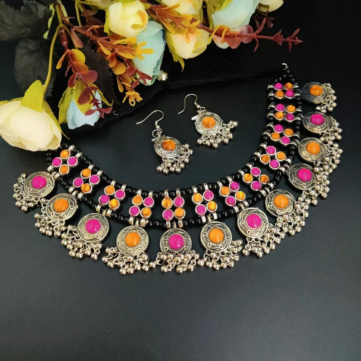 Oxidised stone choker necklace set  uploaded by Morn International on 8/28/2022