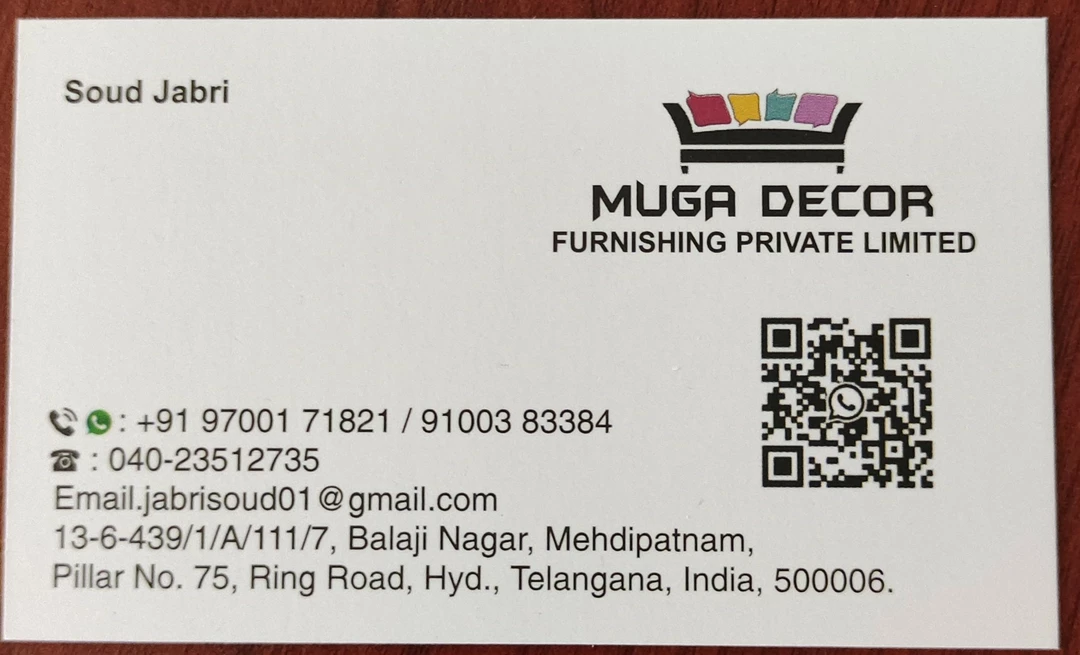 Visiting card store images of MUGA DECOR FURNISHINGS