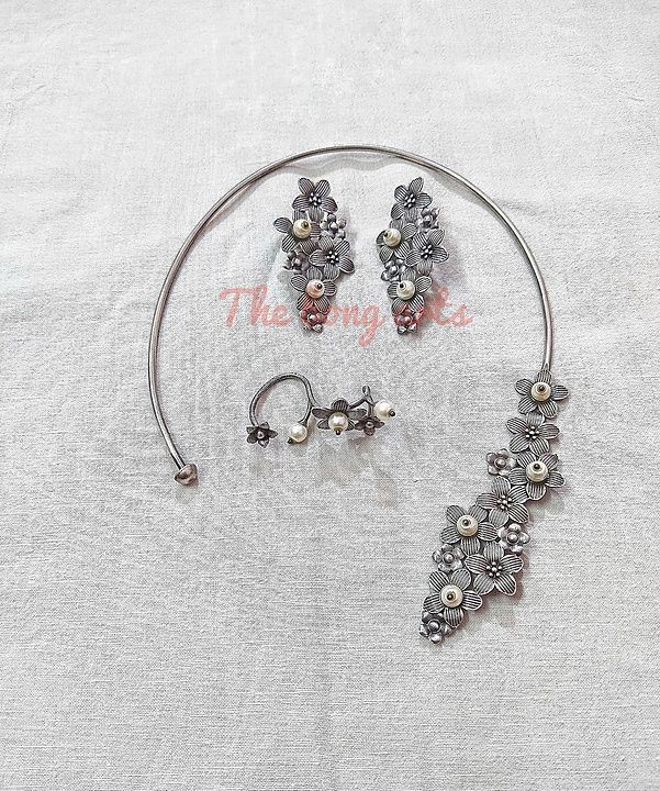 Silver look a like hasli neckpiece earring and finger ring set... uploaded by business on 12/4/2020