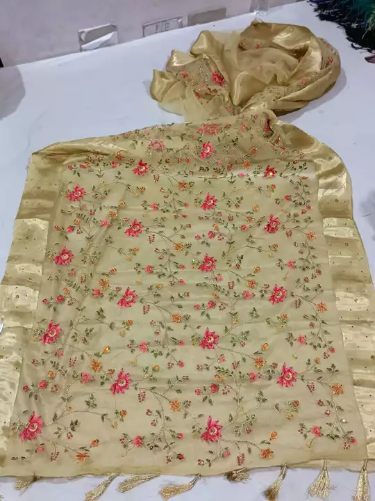 Saree Organza tissue with embroidery work uploaded by J.S.M Sarees & Dresses on 8/29/2022