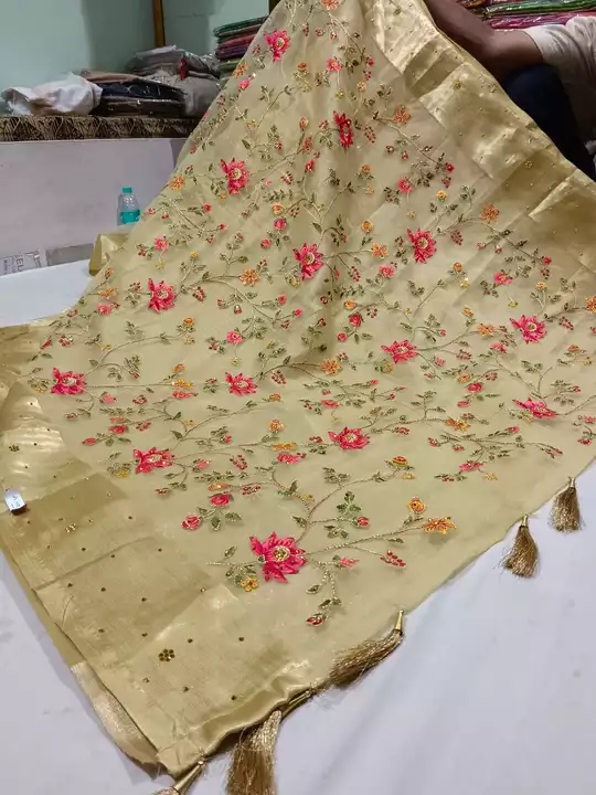 Saree Organza tissue with embroidery work uploaded by business on 8/29/2022