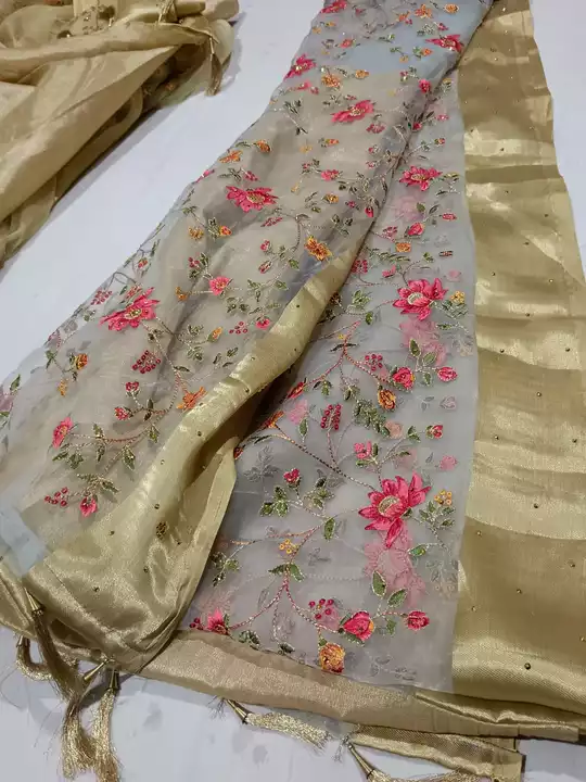 Saree Organza tissue with embroidery work uploaded by business on 8/29/2022